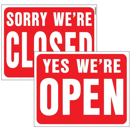 Hy-Ko Open/Closed (Reversible) Sign 15" x 19", 5PK A20707